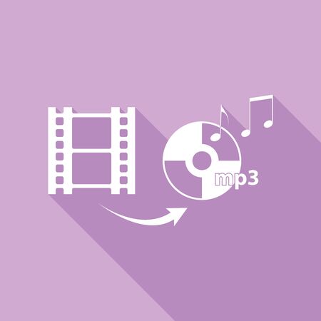 Video to audio converter sign. White Icon with long shadow at purple background.のイラスト素材