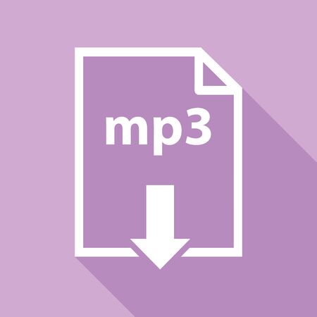 Mp3 download sign. White Icon with long shadow at purple background.のイラスト素材
