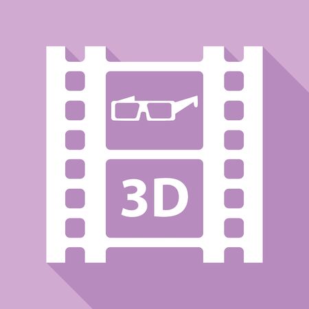 3d glasses on film sign. White Icon with long shadow at purple background.のイラスト素材