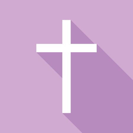 Cross sign. White Icon with long shadow at purple background.のイラスト素材