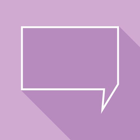 Speech bubble sign. White Icon with long shadow at purple background.のイラスト素材