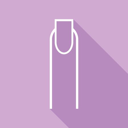 Hand with extended pointing finger sign. White Icon with long shadow at purple background.のイラスト素材