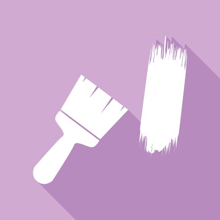 Paint brush sign. White Icon with long shadow at purple background.のイラスト素材