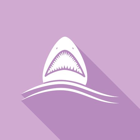 Shark sign. White Icon with long shadow at purple background.のイラスト素材