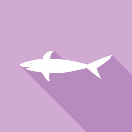 Shark sign. White Icon with long shadow at purple background.のイラスト素材