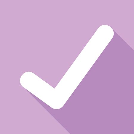 Check mark sign. White Icon with long shadow at purple background.のイラスト素材
