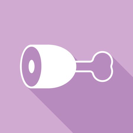 Chicken's leg sign. White Icon with long shadow at purple background.のイラスト素材