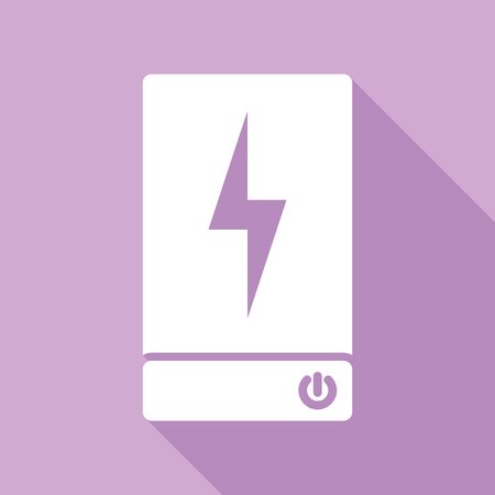 Power Bank Battery sign. White Icon with long shadow at purple background.のイラスト素材