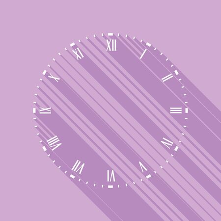 Clock face sign. White Icon with long shadow at purple background.のイラスト素材