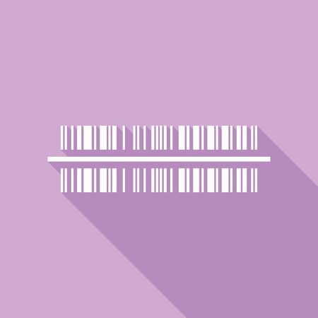 Bar code sign. White Icon with long shadow at purple background.
