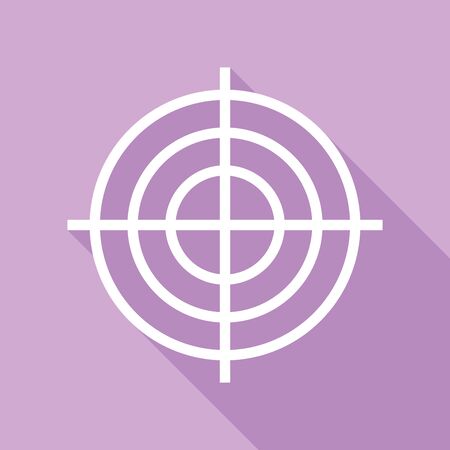 Target aiming sign. White Icon with long shadow at purple background.のイラスト素材