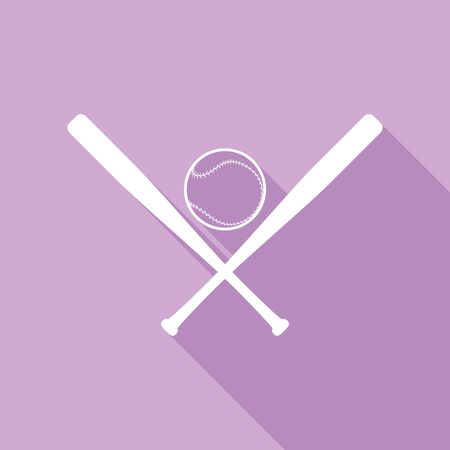 Baseball sign. White Icon with long shadow at purple background.のイラスト素材