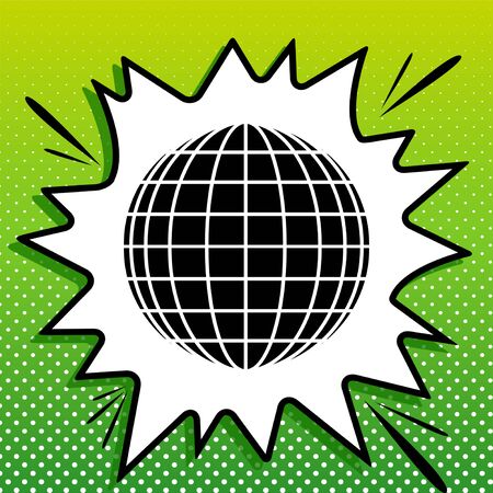 Earth Globe sign. Black Icon on white popart Splash at green background with white spots.のイラスト素材