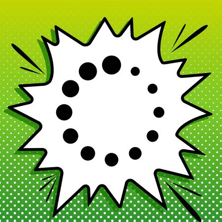 Circular loading sign. Black Icon on white popart Splash at green background with white spots.のイラスト素材