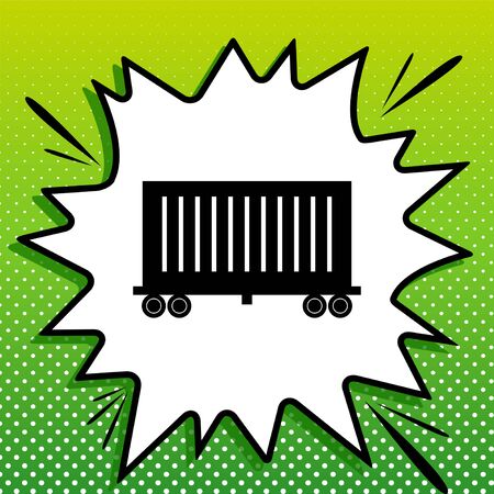 Cargo wagon sign. Black Icon on white popart Splash at green background with white spots.のイラスト素材