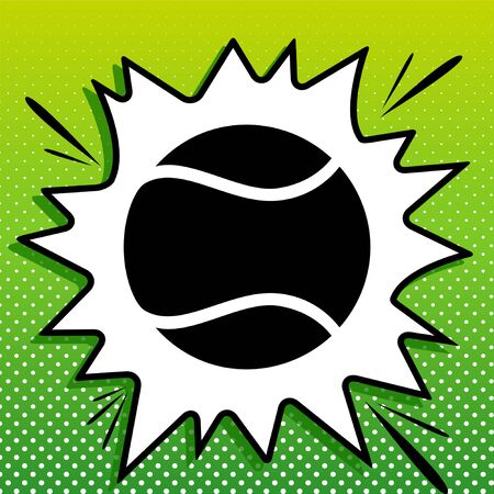 Tennis ball sign. Black Icon on white popart Splash at green background with white spots.のイラスト素材