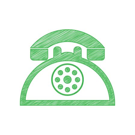Retro telephone sign. Green scribble Icon with solid contour on white background.のイラスト素材