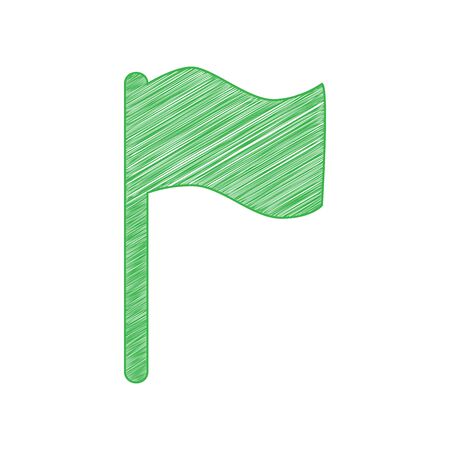 Flag sign illustration. Green scribble Icon with solid contour on white background.のイラスト素材