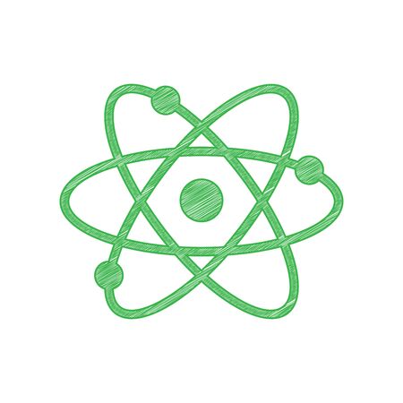Atom sign illustration. Green scribble Icon with solid contour on white background.のイラスト素材