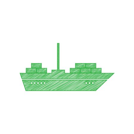 Ship sign illustration. Green scribble Icon with solid contour on white background.のイラスト素材