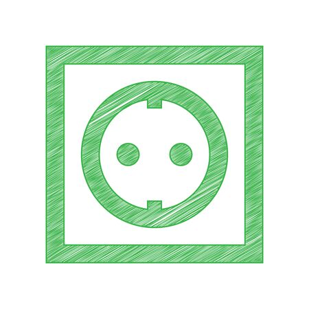 Electrical socket sign. Green scribble Icon with solid contour on white background.のイラスト素材