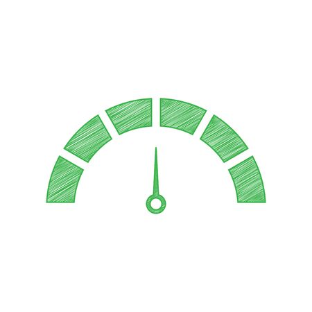 Speedometer sign illustration. Green scribble Icon with solid contour on white background.のイラスト素材