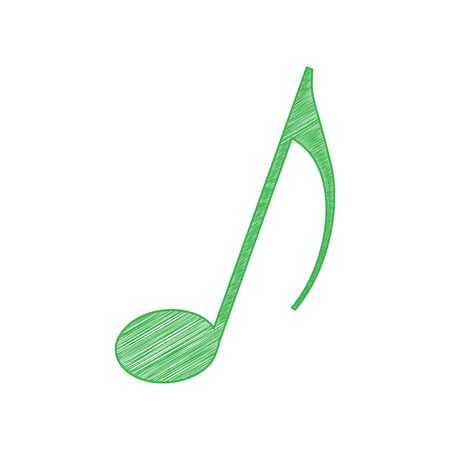 Music note sign. Green scribble Icon with solid contour on white background.のイラスト素材
