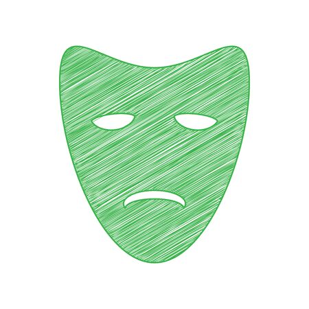 Tragedy theatrical masks. Green scribble Icon with solid contour on white background.のイラスト素材