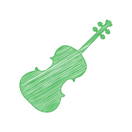 Violin sign illustration. Green scribble Icon with solid contour on white background.のイラスト素材