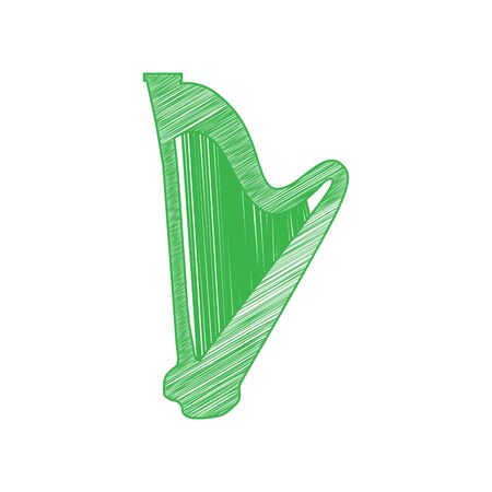 Musical instrument harp sign. Green scribble Icon with solid contour on white background.のイラスト素材