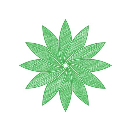 Flower sign. Green scribble Icon with solid contour on white background.のイラスト素材