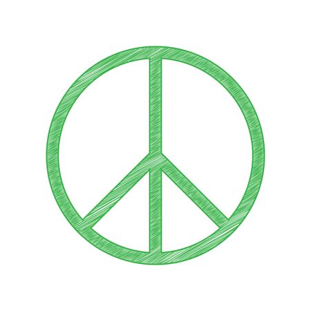 Peace sign illustration. Green scribble Icon with solid contour on white background.のイラスト素材