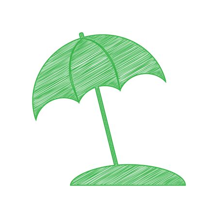 Umbrella and sun lounger sign. Green scribble Icon with solid contour on white background.のイラスト素材
