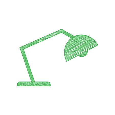 Office table lamp sign illustration. Green scribble Icon with solid contour on white background.のイラスト素材