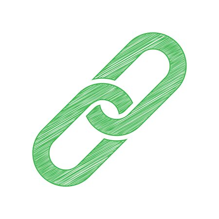 Chain sign. Green scribble Icon with solid contour on white background.