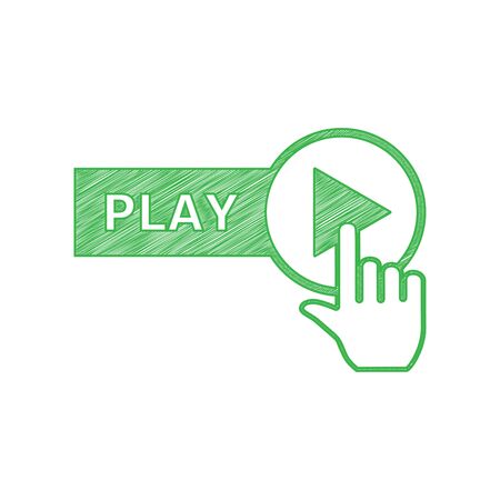 Play button icon with hand sign. Green scribble Icon with solid contour on white background.のイラスト素材