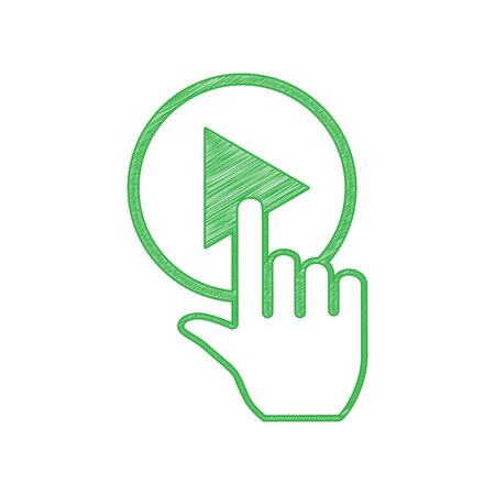 Play button icon with hand sign. Green scribble Icon with solid contour on white background.のイラスト素材