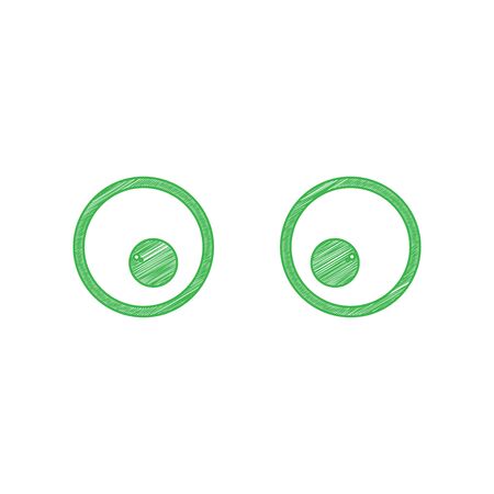 Cartoon eyes. Looking ot center. Green scribble Icon with solid contour on white background.のイラスト素材