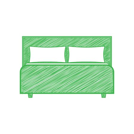 Bed sign. Green scribble Icon with solid contour on white background.のイラスト素材