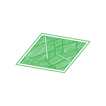 Map sign. Green scribble Icon with solid contour on white background.のイラスト素材