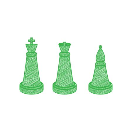 Chess figures sign. Green scribble Icon with solid contour on white background.のイラスト素材