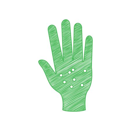 Dirty hands sign. Green scribble Icon with solid contour on white background. Illustration.のイラスト素材