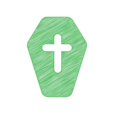 Wooden Coffin sign. Green scribble Icon with solid contour on white background.のイラスト素材