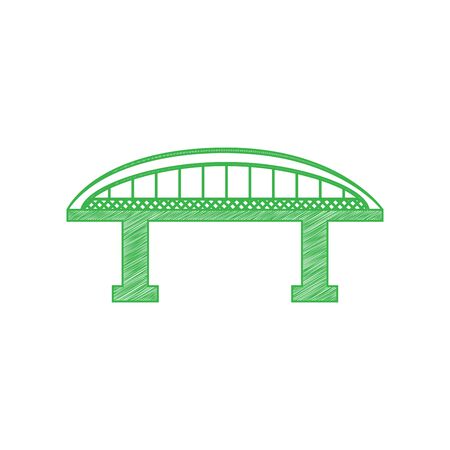 Bridge sign. Green scribble Icon with solid contour on white background.のイラスト素材