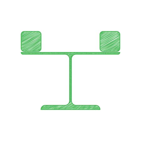 Libra sign. Green scribble Icon with solid contour on white background.のイラスト素材