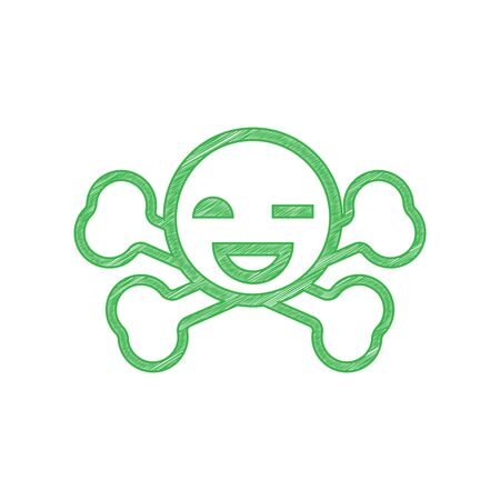 Crossbones sign. Green scribble Icon with solid contour on white background.