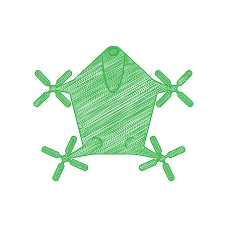 Drone quadrocopter sign. Green scribble Icon with solid contour on white background.のイラスト素材