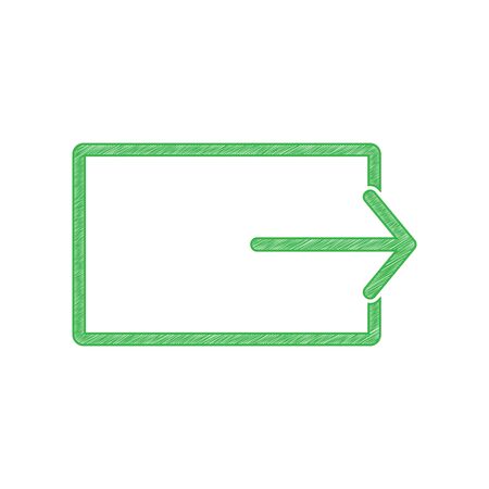 Output sign. Green scribble Icon with solid contour on white background.のイラスト素材