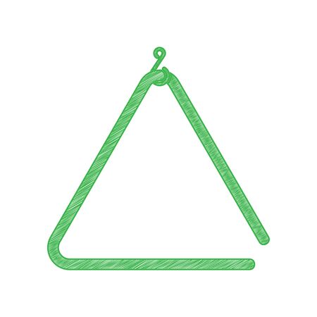 Triangle line sign. Green scribble Icon with solid contour on white background.