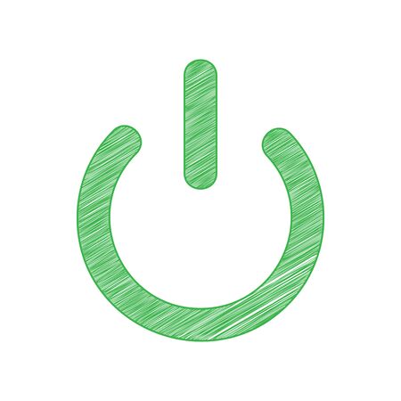 Shut down sign. Green scribble Icon with solid contour on white background.